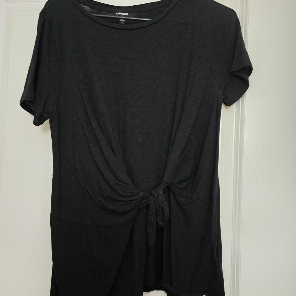 Express Black Tie Front Short Sleeve T-Shirt